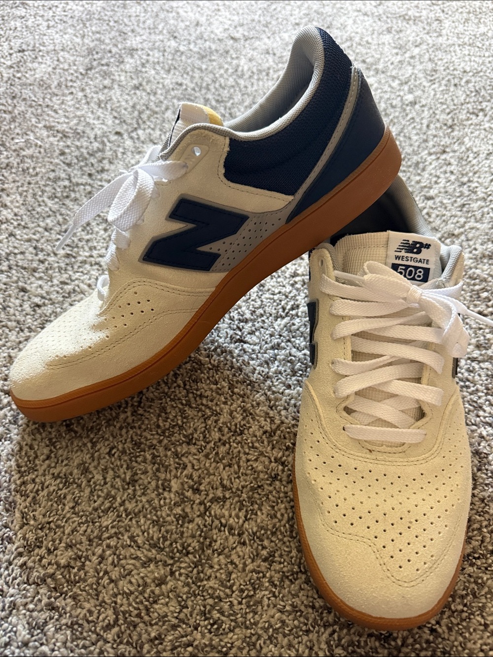 New Balance Men’s Sneakers in White, Navy & Gum